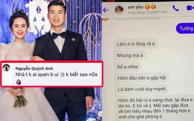Bà xã Duy Mạnh trả lời người hâm mộ về việc Huỳnh Anh có mặt trong đám cưới của mình.
