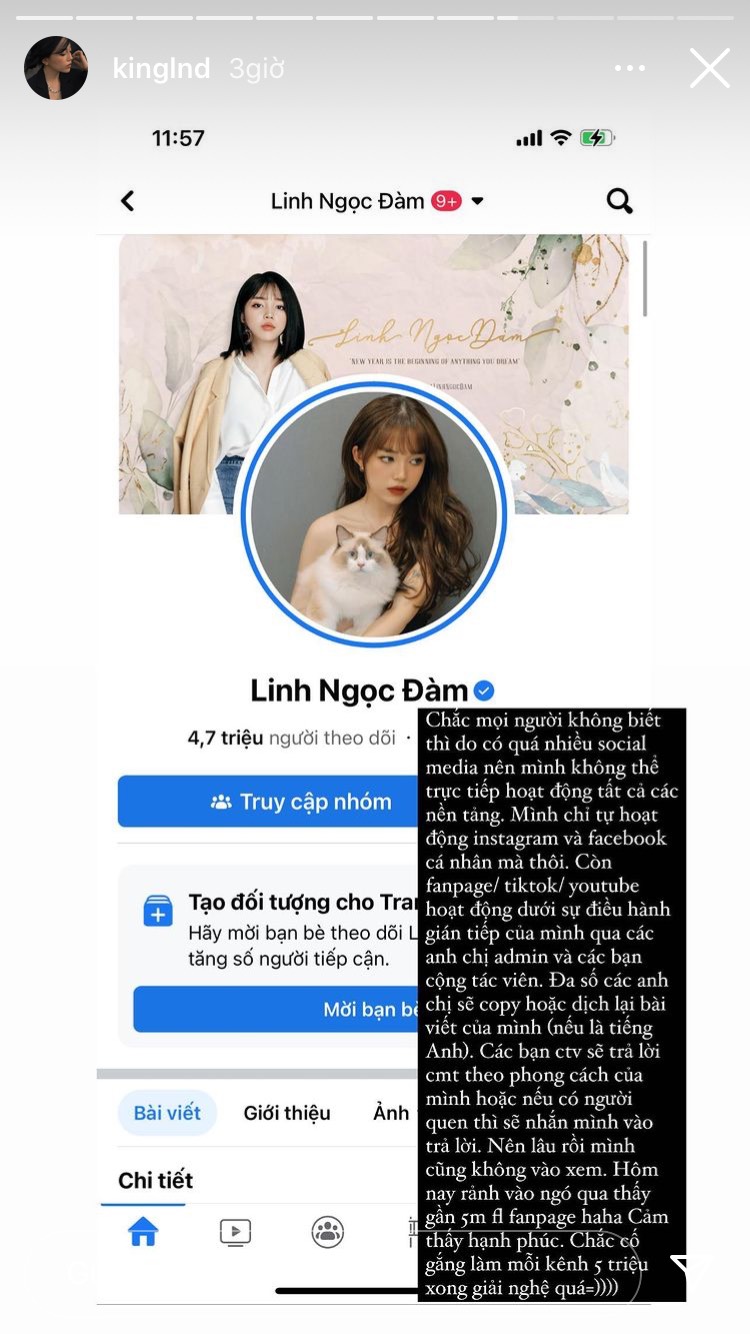 Linh Ngọc Đàm tự hào với Fanpage gần 5 triệu follow.