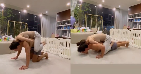 Vừa cõng vợ vừa chống đẩy, Kim Lý vẫn bị Hà Hồ thách thức thế này