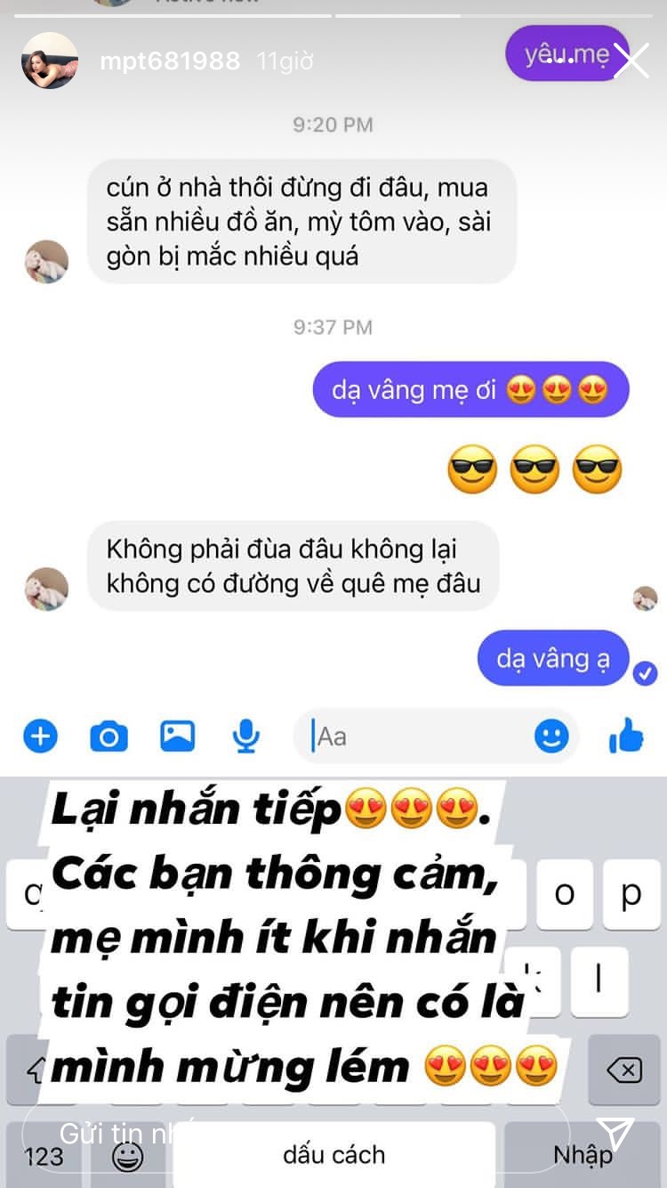 Mai Phương Thúy khoe tin nhắn quan tâm của mẹ ruột.