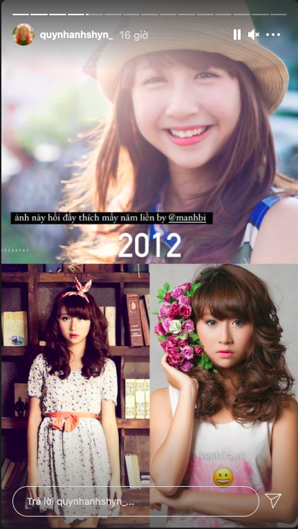 Năm 2012, Quỳnh Anh Shyn vẫn trung thành với phong cách tiểu thư, cô để tóc mái dày, thường xuyên diện váy nữ tính.