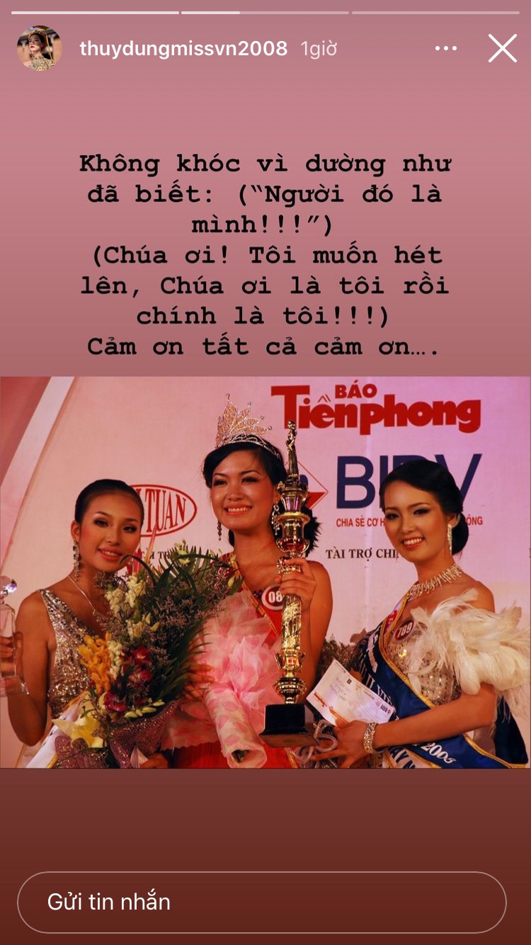Thùy Dung chia sẻ khoảnh khắc đăng quang Hoa hậu Việt Nam 2008.