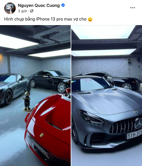 Cường Đô La khoe điện thoại vợ tặng qua ảnh chụp dàn siêu xe.
