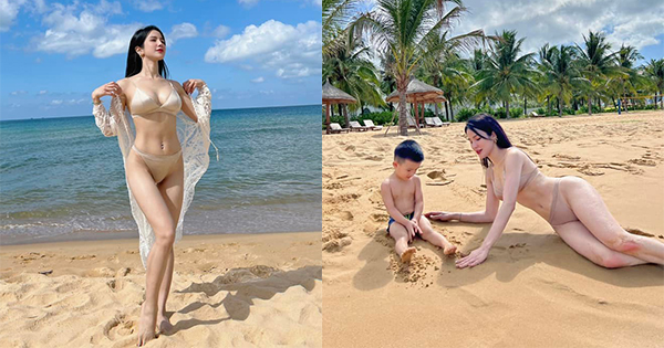 Diệp Lâm Anh mặc áo tắm khoe thân hình chuẩn hơn gái chưa chồng Quỳnh Thư