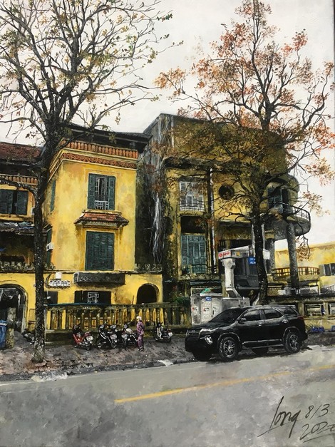 Bức tranh vẽ về phố cổ Hà Nội của Long.
