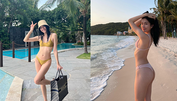 Á hậu Phương Anh tự tin khoe dáng với áo tắm bé xíu dù "lép" và rạn