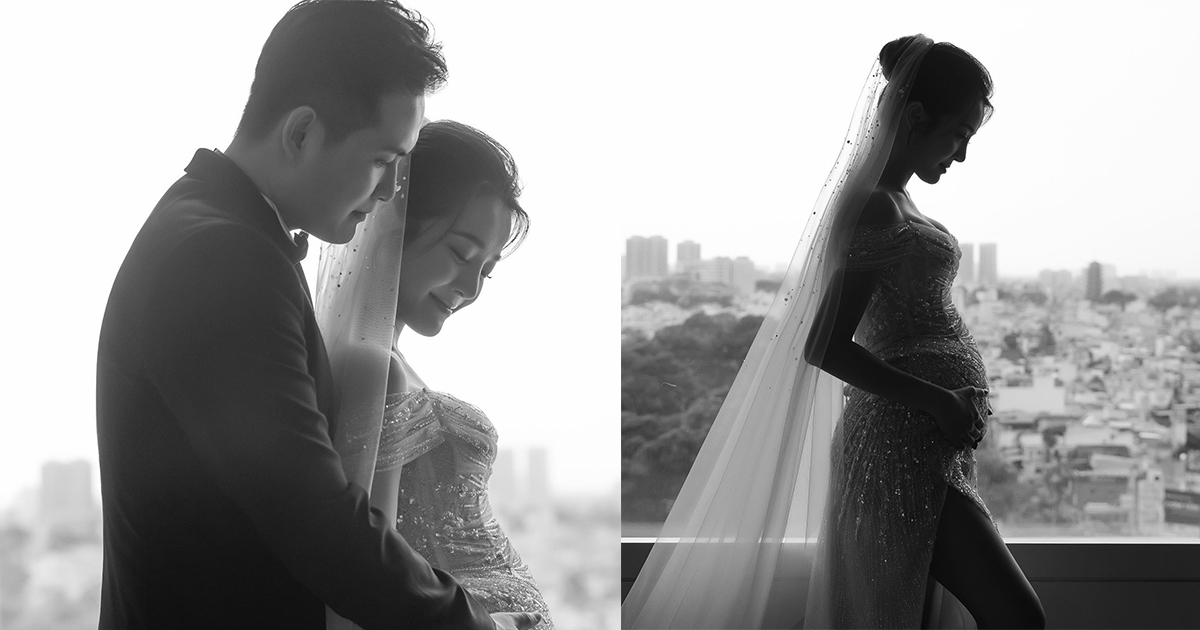 Karen Nguyễn công khai ảnh bụng bầu to vượt mặt trong ngày cưới