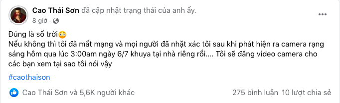 Cao Thái Sơn gây xôn xao khi chia sẻ chuyện suýt mất mạng tại nhà riêng - Ảnh 1