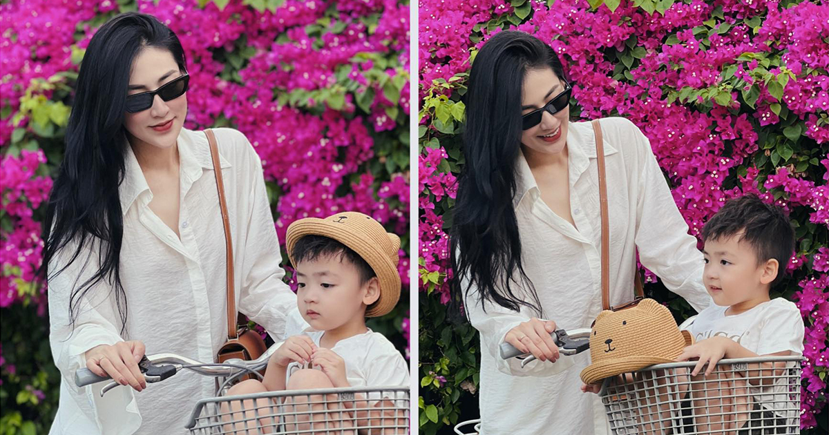 Á hậu Tú Anh bị con trai 3 tuổi chê "mẹ không trang điểm không xinh đâu"