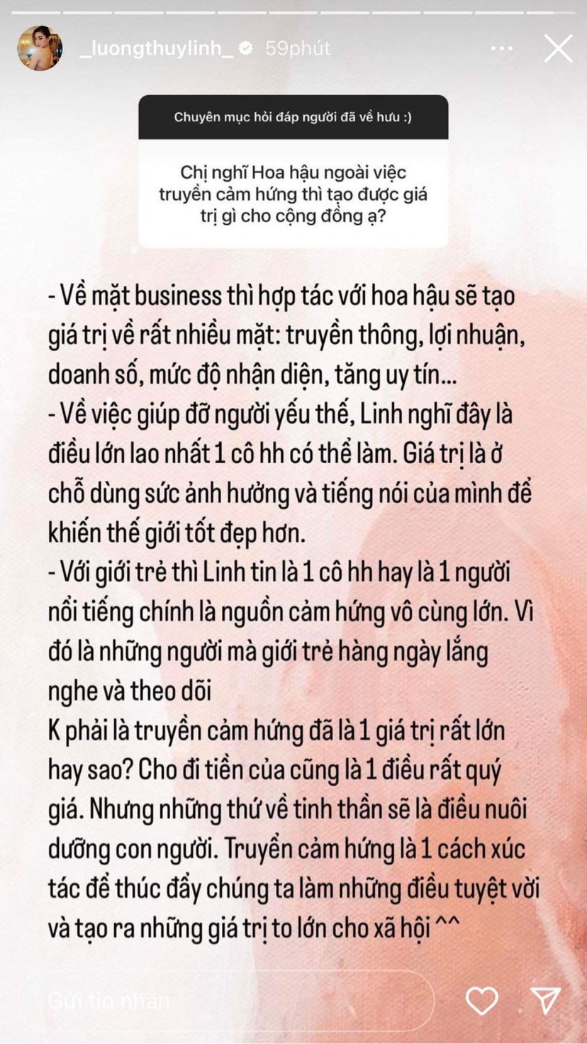 Lương Thùy Linh giải thích rõ những giá trị hoa hậu tạo ra được với cộng đồng - Ảnh 2