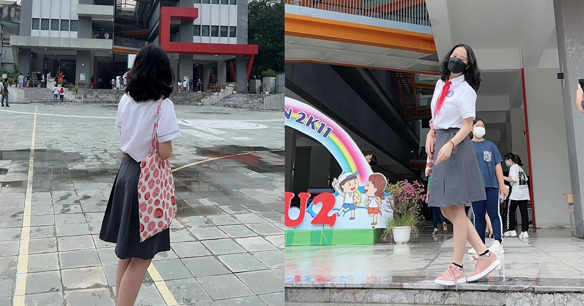 Vợ Hồng Đăng đưa con gái lớn đi nhập học ở trường mới, vắng bóng chồng