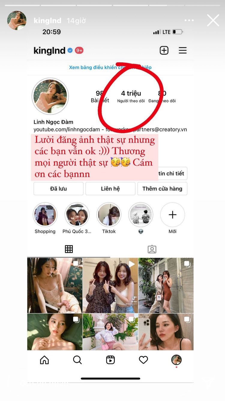 Linh Ngọc Đàm chia sẻ trạng thái vui mừng trên story khi instagram của cô đạt 4 triệu follow