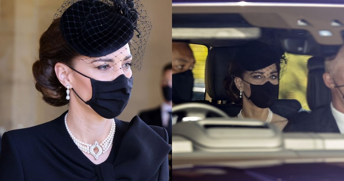 Kate đeo vòng cổ ngọc trai mẹ chồng từng mang đến tang lễ Hoàng thân Philip