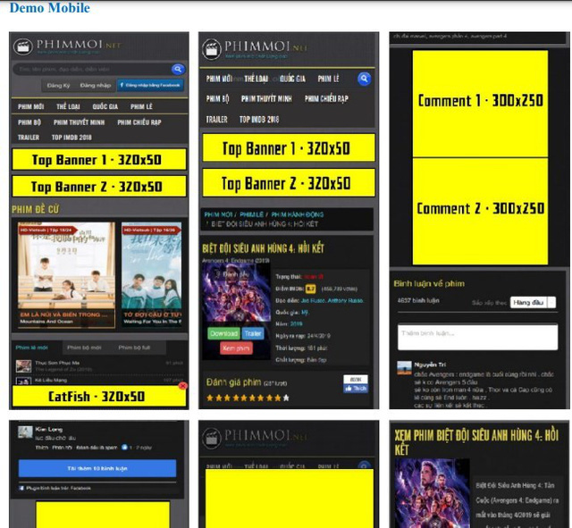 Các vị trí quảng cáo của phimmoi.net được tận dụng tối đa