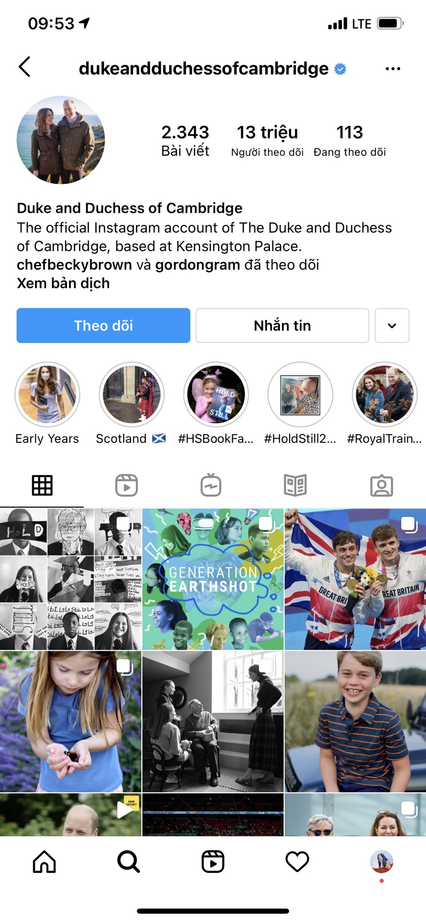 Tài khoản Instagram của nhà Cambridge hiện cán mốc 13 triệu người theo dõi