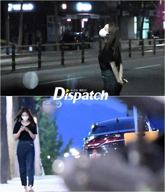 Hình ảnh Dispatch bắt gặp khi Yeonwoo trên đường đến nhà Lee Min Ho vào tối ngày 31/7