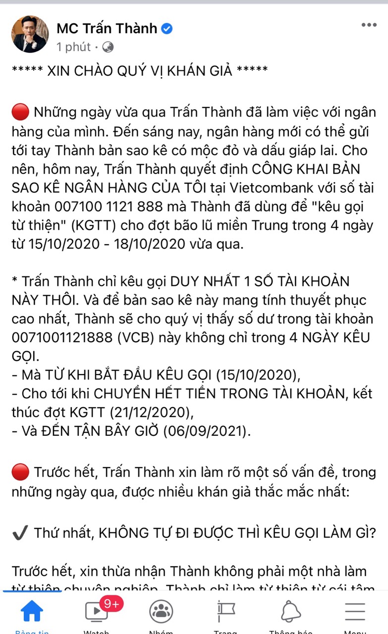 Trấn Thành tung 1000 trang sao kê, fanpage Vietcombank bị tấn công - Ảnh 1