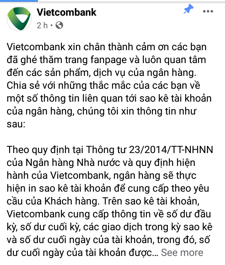 Bài viết được ngân hàng Vietcombank đăng tải vào ngày 9/9