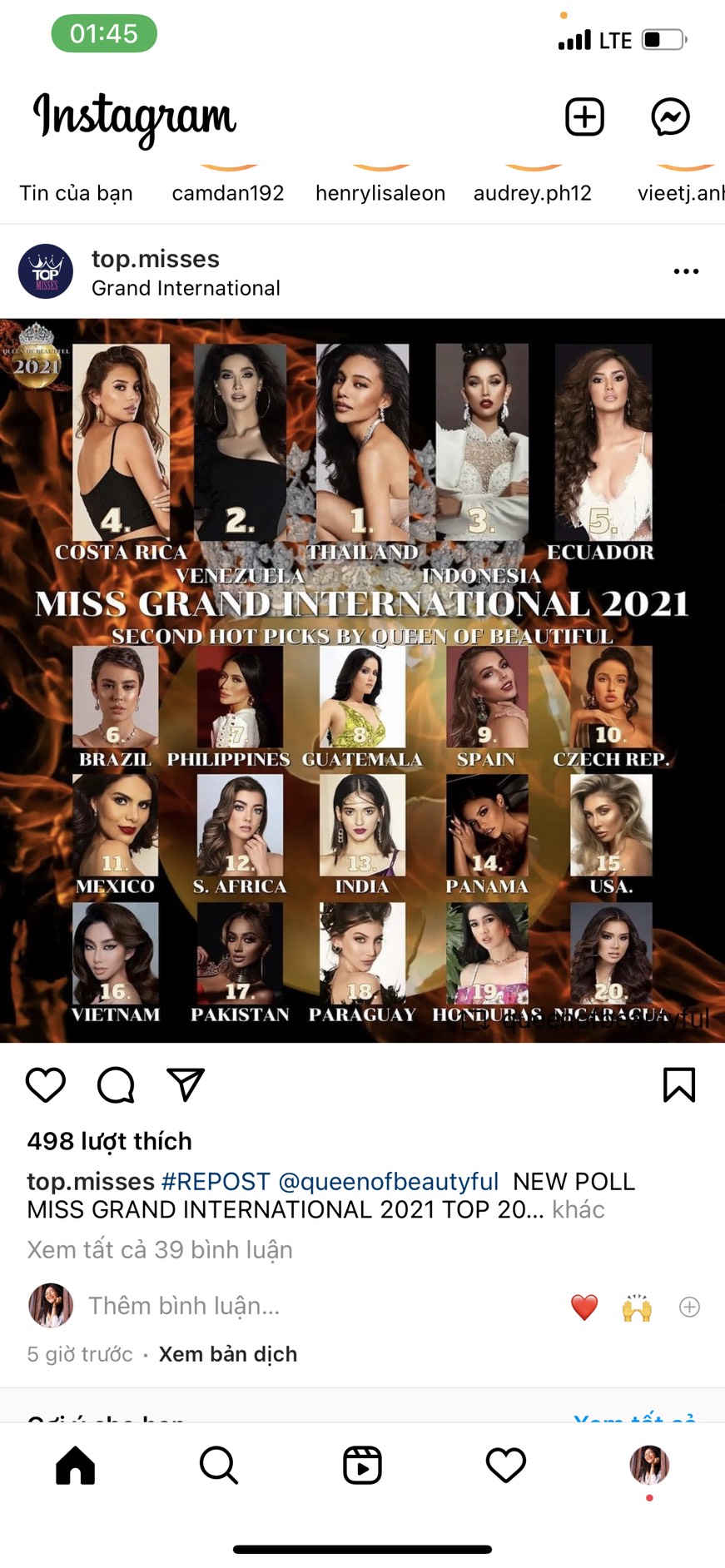 Chuyên trang sắc đẹp Top Misses vừa đăng tải bảng dự đoán Miss Grand International cách đây ít giờ