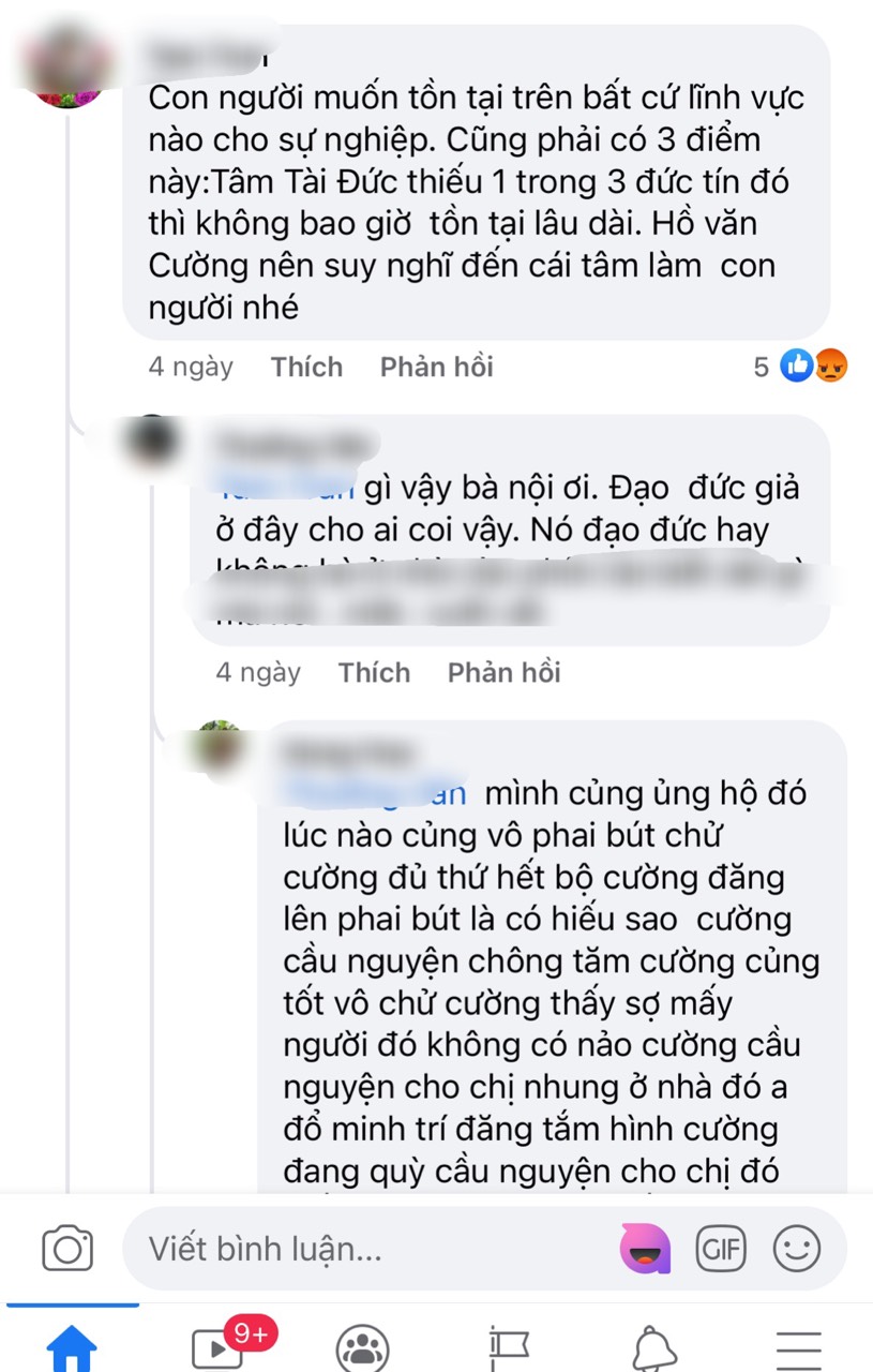 Loạt bình luận của cư dân mạng tràn vào bài đăng trước đó của Hồ Văn Cường để chỉ trích, công kích nam ca sĩ là vô cảm, ăn cháo đá bát