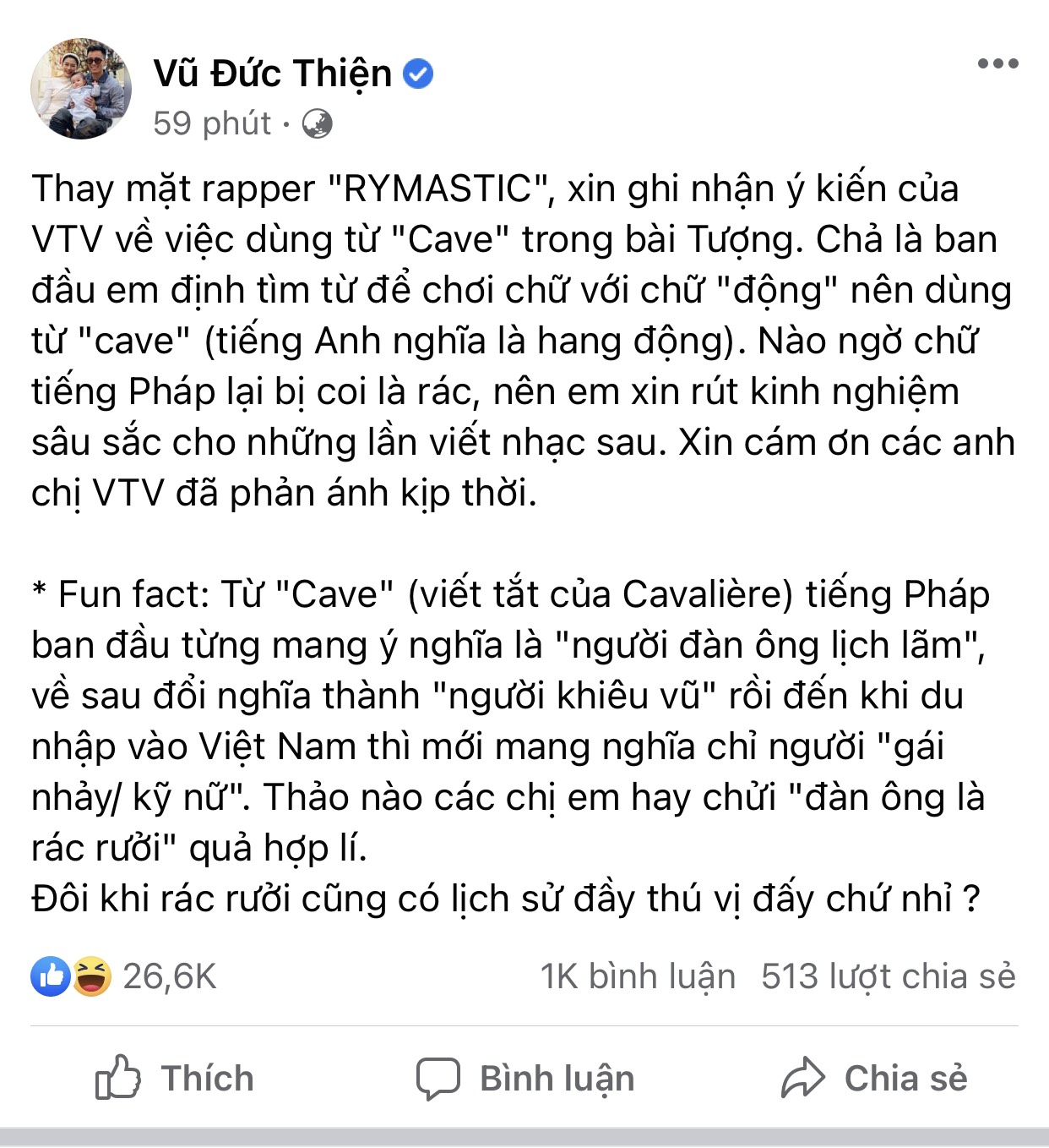 Nguyên văn bài viết trước đó của Rhymastic sau khi bị VTV 'điểm danh' vào tối ngày 29/9