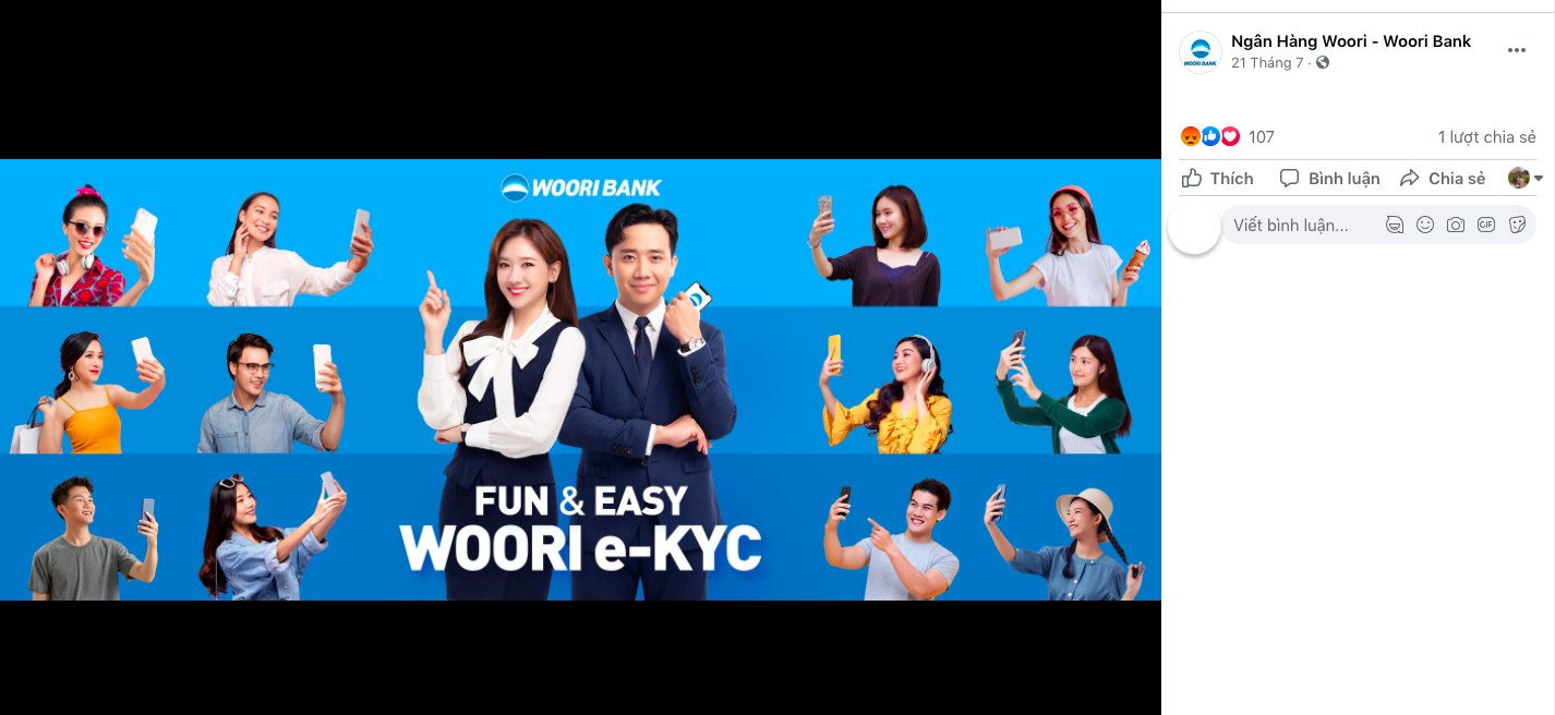 Ảnh bìa Facebook của Trấn Thành và Hari Won được Woori Bank sử dụng trước đó