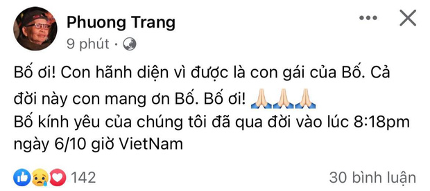 Phương Trang - em ruột nghệ sĩ Hoài Linh thông báo tin buồn của gia đình