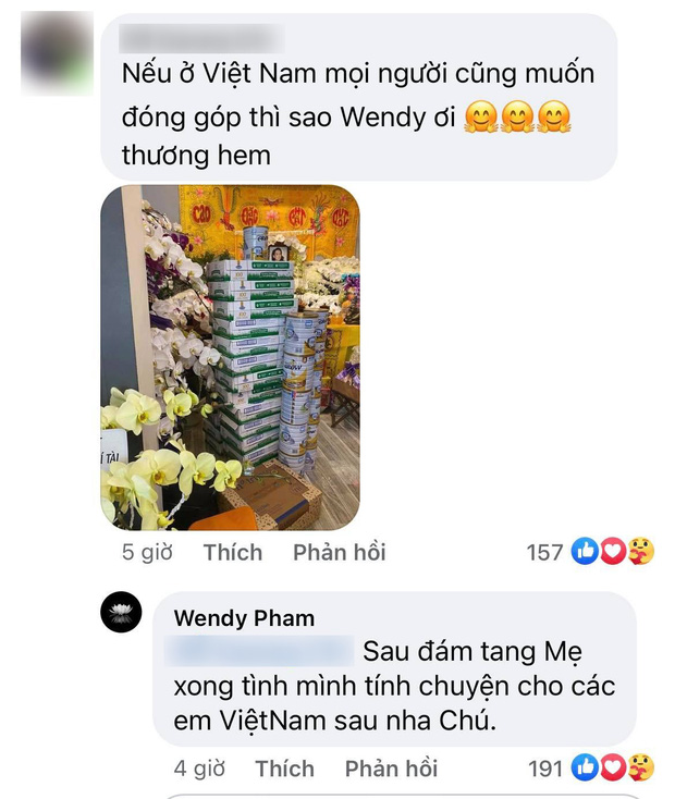 Tang lễ của cố ca sĩ ở Việt Nam, gia đình không nhận tiền viếng mà thay vào đó sẽ nhận sữa cho các em nhỏ là con nuôi của ca sĩ Phi Nhung