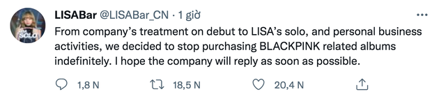 Trạm fan lớn nhất của Lisa tại Trung Quốc tuyên bố ngừng mua album của BlackPink vô thời hạn