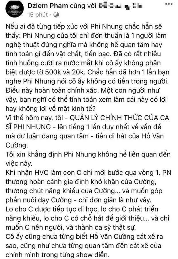Bài đăng của quản lý Phi Nhung vào sáng ngày 10/10 khiến cư dân mạng xôn xao
