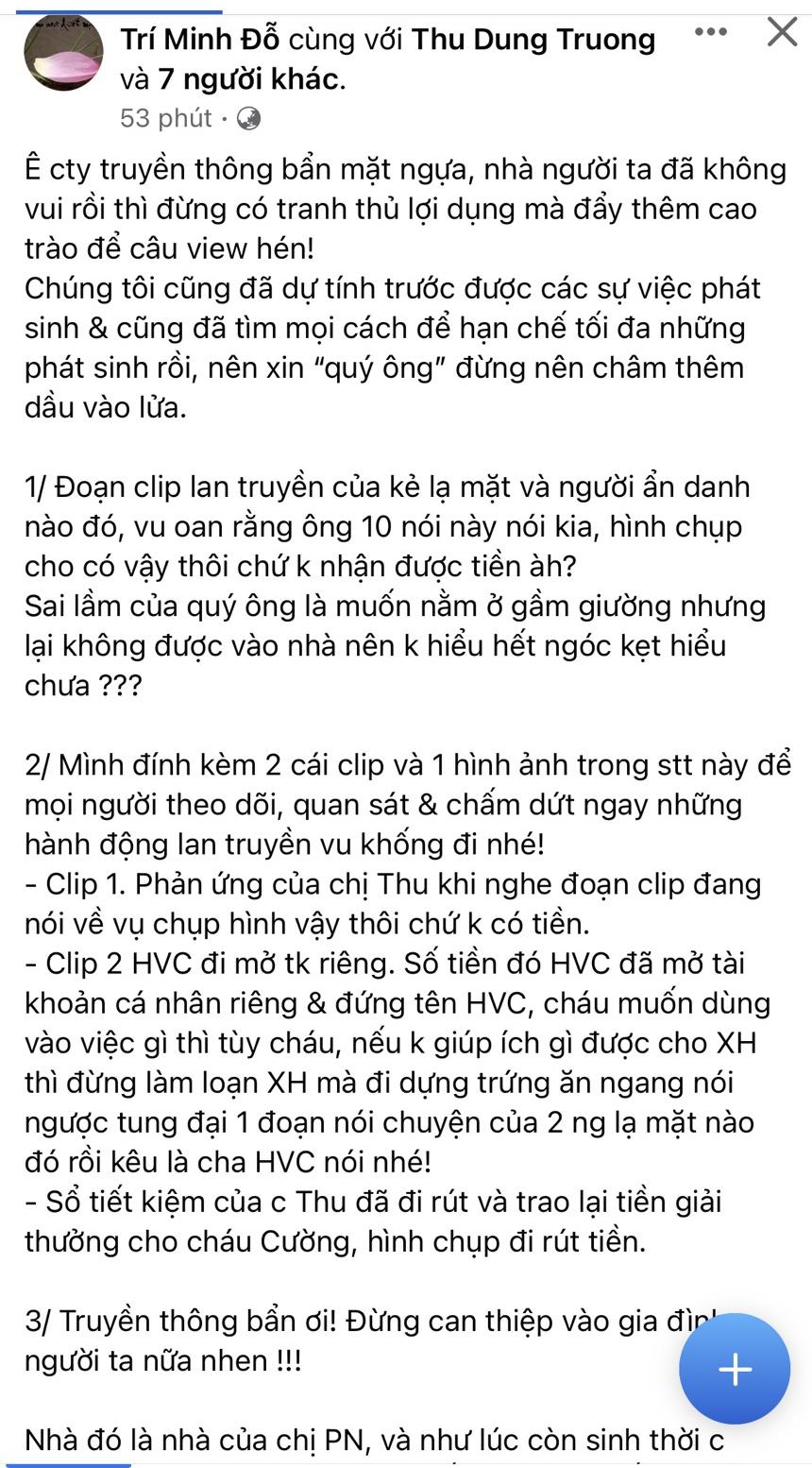 Bài đăng của thành viên trong ê-kíp của của ca sĩ Phi Nhung