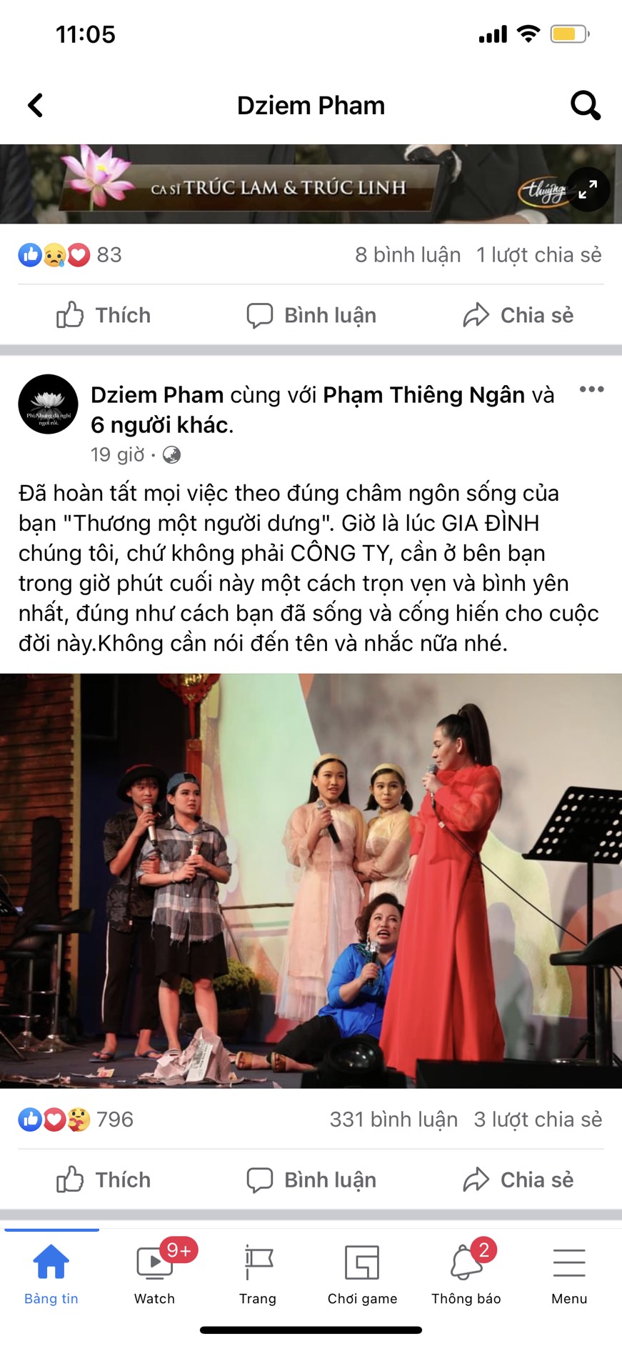 Bài đăng của Diễm Phạm trước khi tang lễ của Phi Nhung được diễn ra