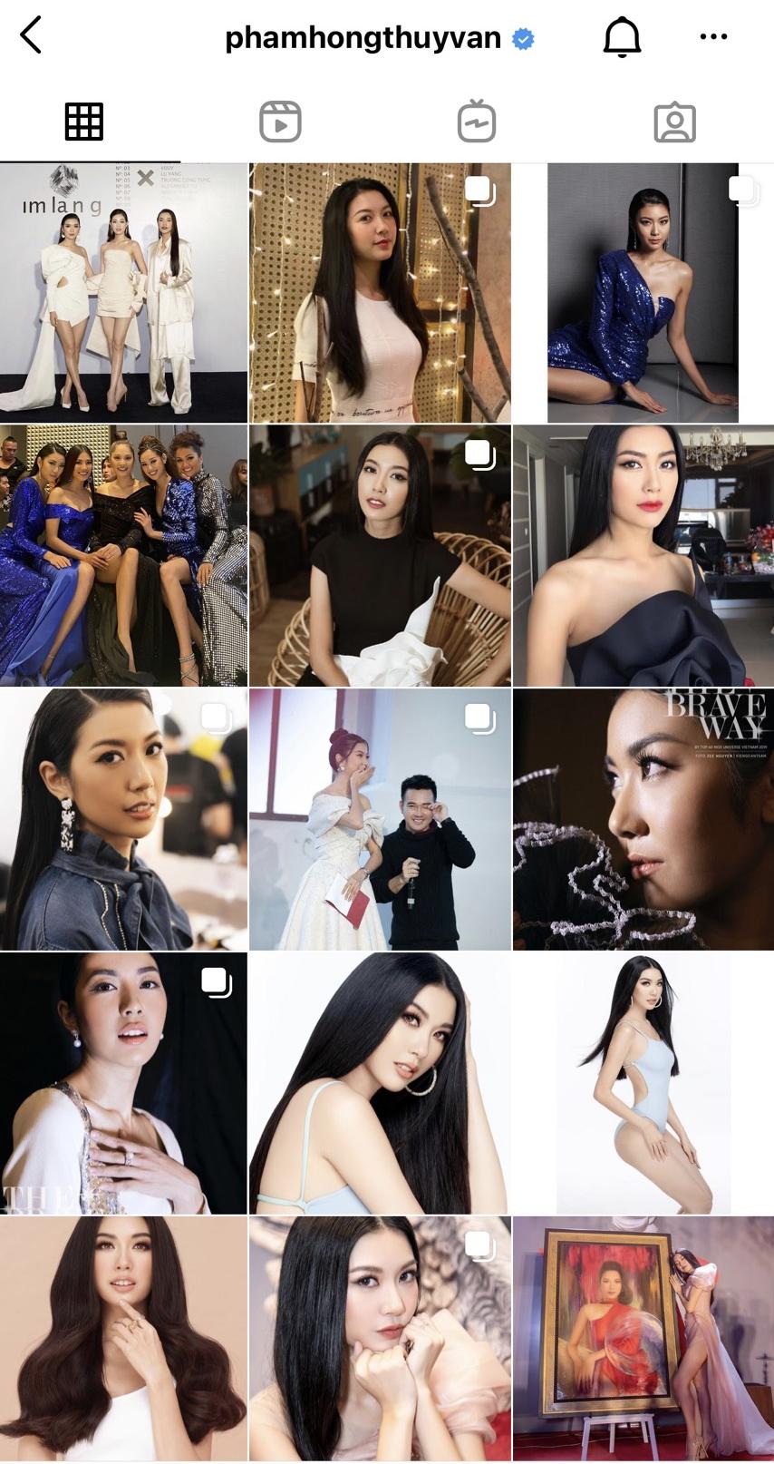 Trong khi đó, quá trình cô tham dự Hoa hậu Hoàn vũ Việt Nam 2019 kể từ khi tham gia đến lúc trở thành Á hậu 2 hầu hết là hình ảnh chụp một mình người đẹp mà không có các khoảnh khắc trong những hoạt động bên lề