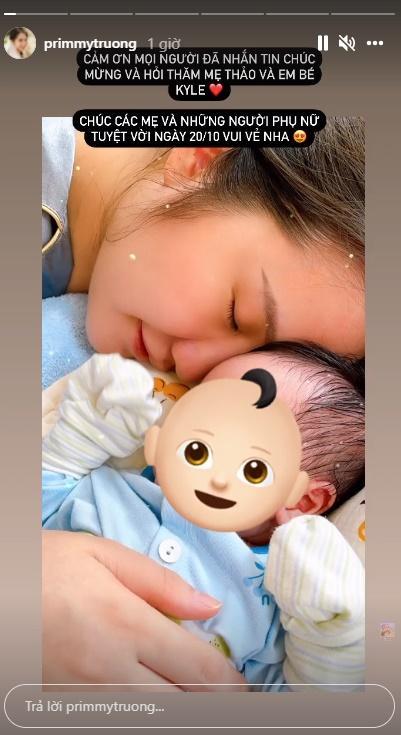 Những hình ảnh mà Primmy Trương đăng tải đều che mặt cậu con trai khiến dân tình không khỏi thắc mắc về diện mạo của cậu quý tử