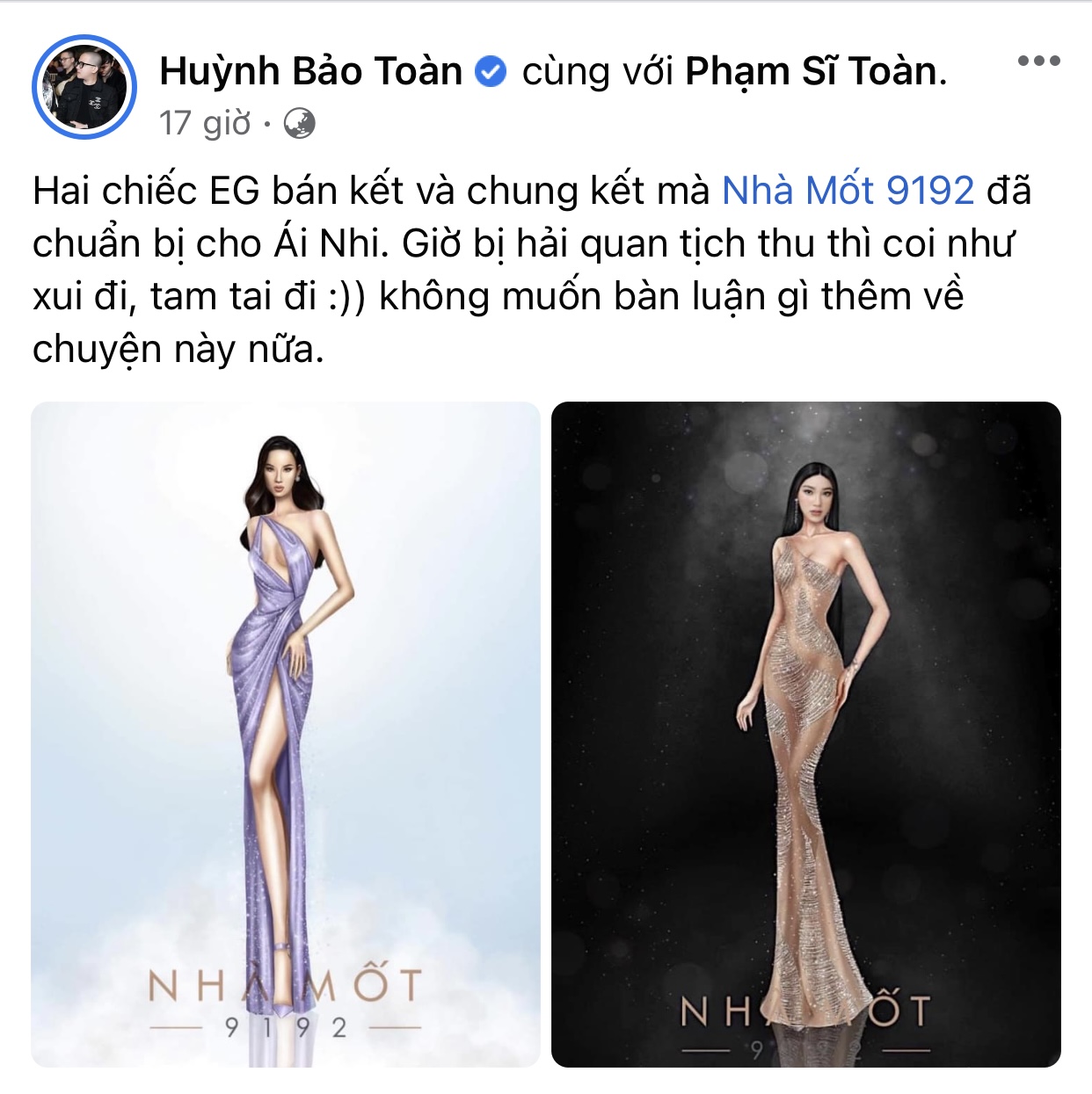 2 bản vẽ trang phục trong đêm Chung kết và Bán kết được NTK Huỳnh Bảo Toàn chia sẻ trước đó