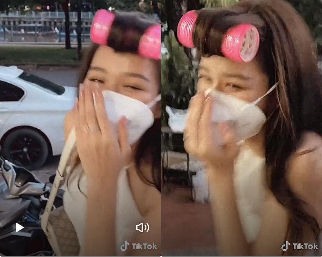 Ngay khi phát hiện ra việc bị quay lén, Hoa hậu Đỗ Thị Hà đã lấy tay che mặt
