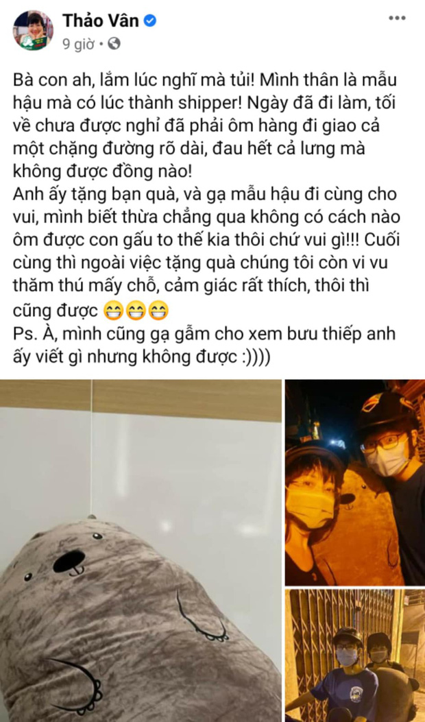 Bài viết của MC Thảo Vân cách đây không lâu khi giúp con trai mang quà tặng bạn gái