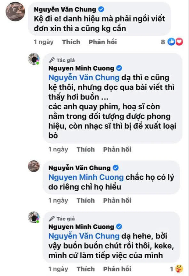 Bình luận của nhạc sĩ Nguyễn Văn Chung dưới bài viết của nhạc sĩ Nguyễn Minh Cường