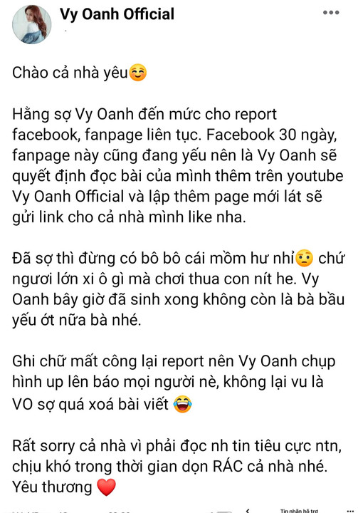 Bài viết mà Vy Oanh đăng tải trong sáng ngày 27/10 thu hút sự chú ý của cư dân mạng