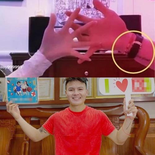 Trong đoạn clip mới được Chu Thanh Huyền đăng tải, dân tình đã tinh ý phát hiện ra hình xăm giống y đúc hình xăm trên cổ tay Quang Hải