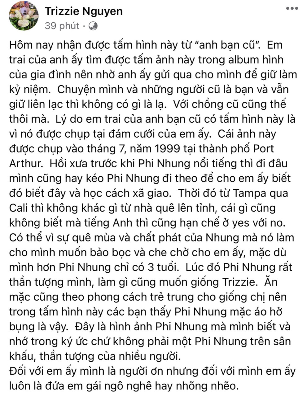 Bài đăng dài của Trizzie Phương Trinh được đăng tải cách đây ít phút