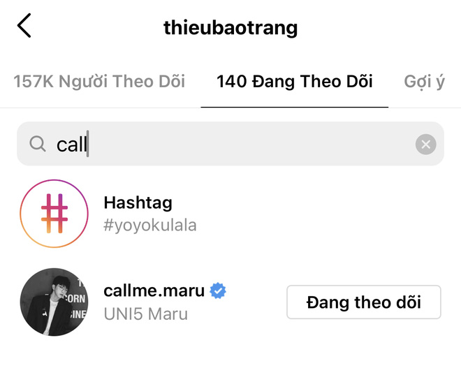 Tùng Maru là chàng trai duy nhất mà Thiều Bảo Trang follow trên tài khoản Instagram