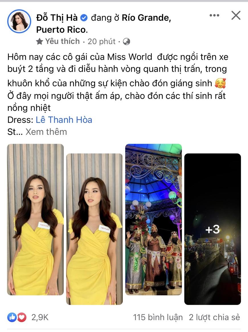 Bài đăng cách đây ít giờ của Hoa hậu Đỗ Thị Hà trong hoạt động mới nhất trong khuôn khổ Miss World 2021.