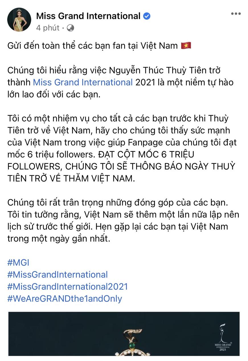 Bài viết bằng tiếng Việt được ban tổ chức đăng tải trên fanpage chính thức của cuộc thi