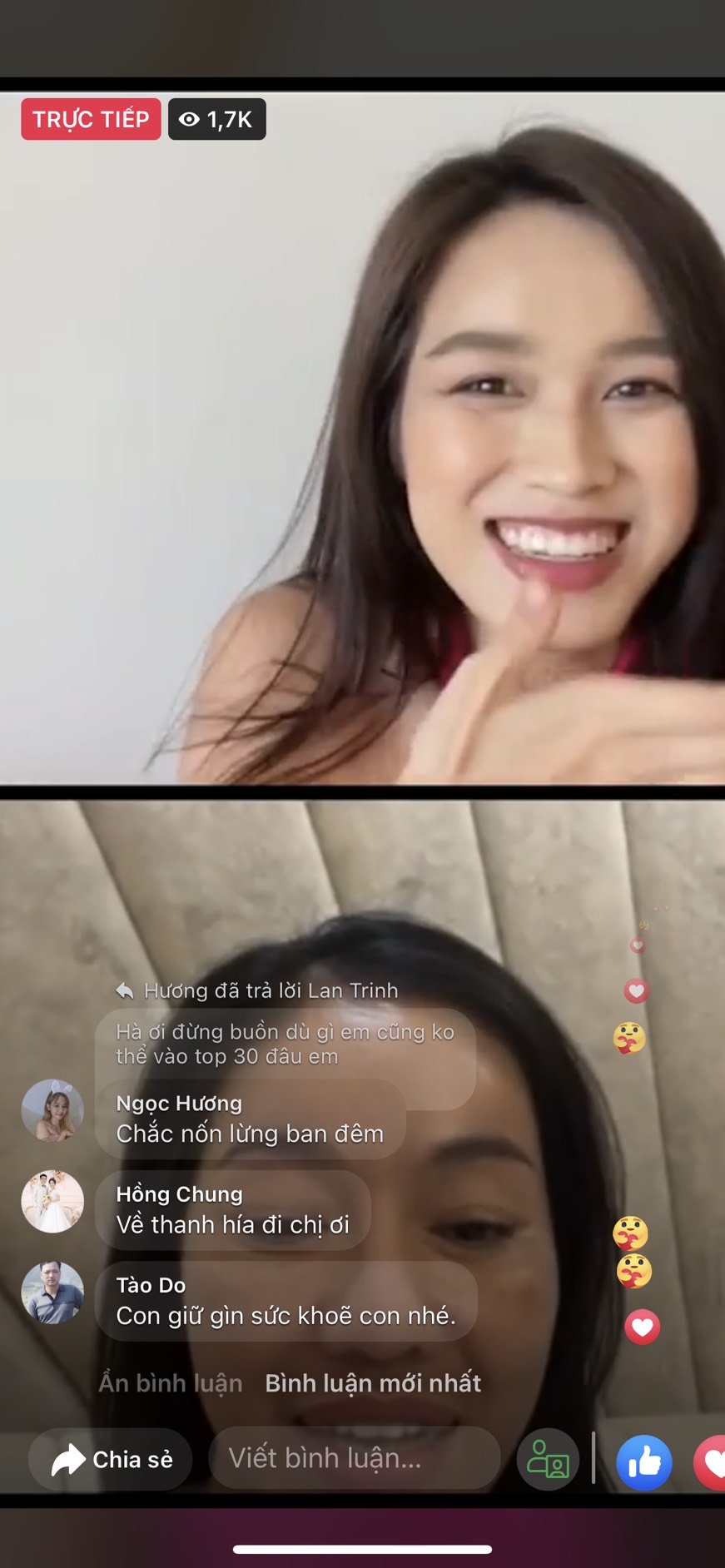 Hoa hậu Đỗ Thị Hà tiết lộ việc tiếp xúc với 4 F0 trong livestream với bà Phạm Kim Dung