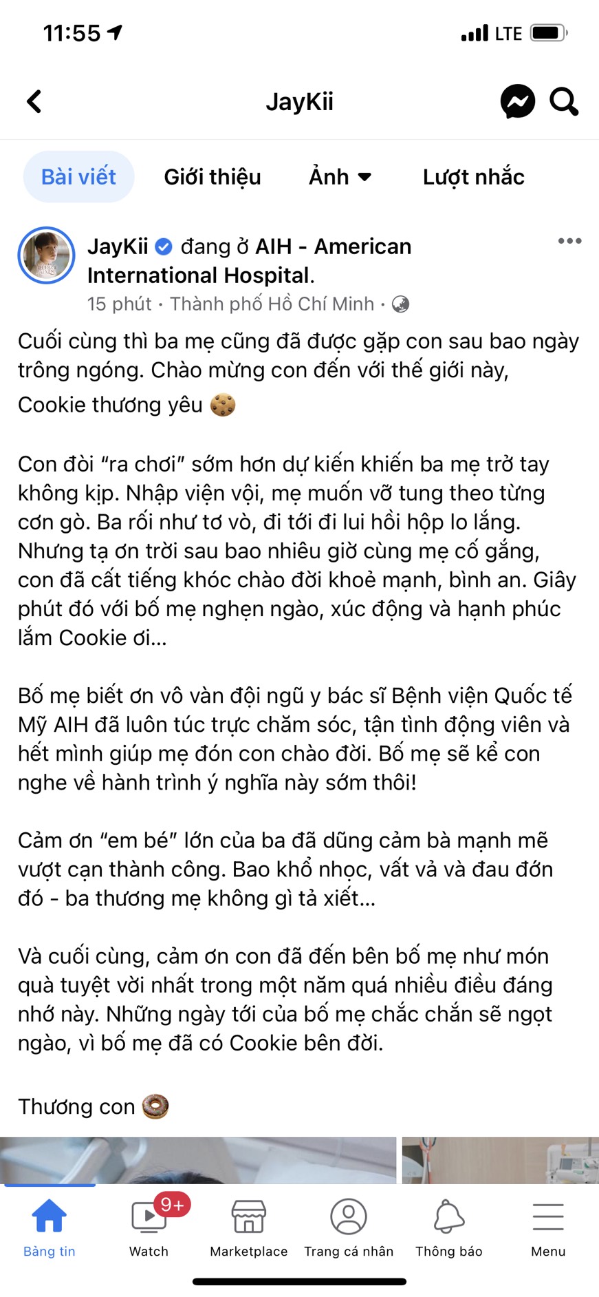 Bài viết Jaykii thông báo Trương Hoàng Mai Anh đã hạ sinh con đầu lòng cách đây ít giờ