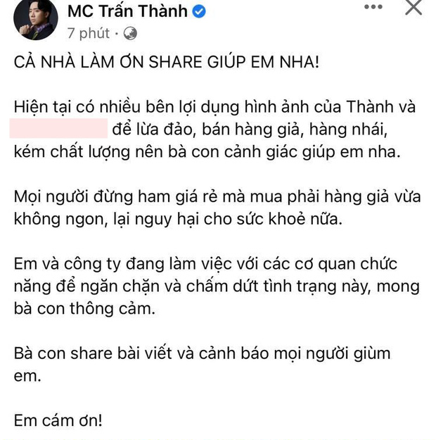 Bài viết cách đây ít giờ của MC Trấn Thành khiến mạng xã hội xôn xao