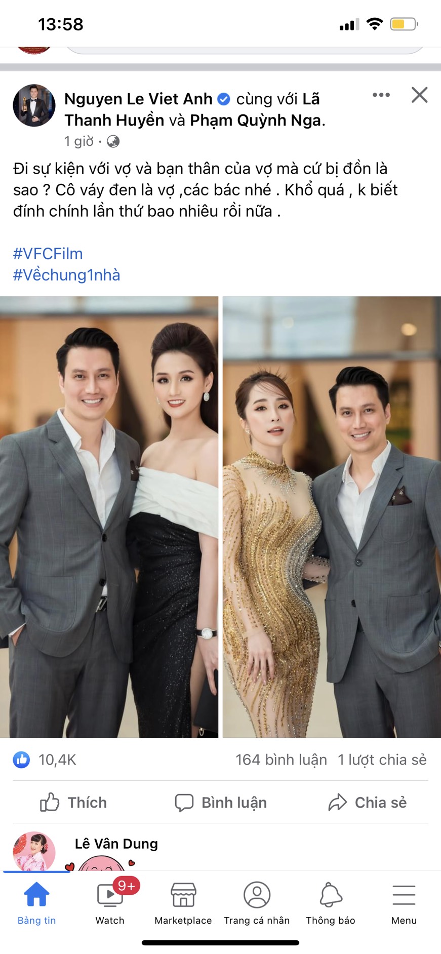Bài đăng cách đây ít giờ của diễn viên Việt Anh, công khai gọi Lã Thanh Huyền là vợ khiến dân tình chú ý