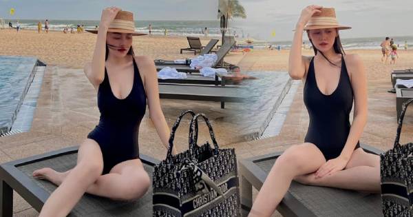 Á hậu Tường San lần đầu diện áo tắm sau khi lên chức mẹ ở tuổi 21