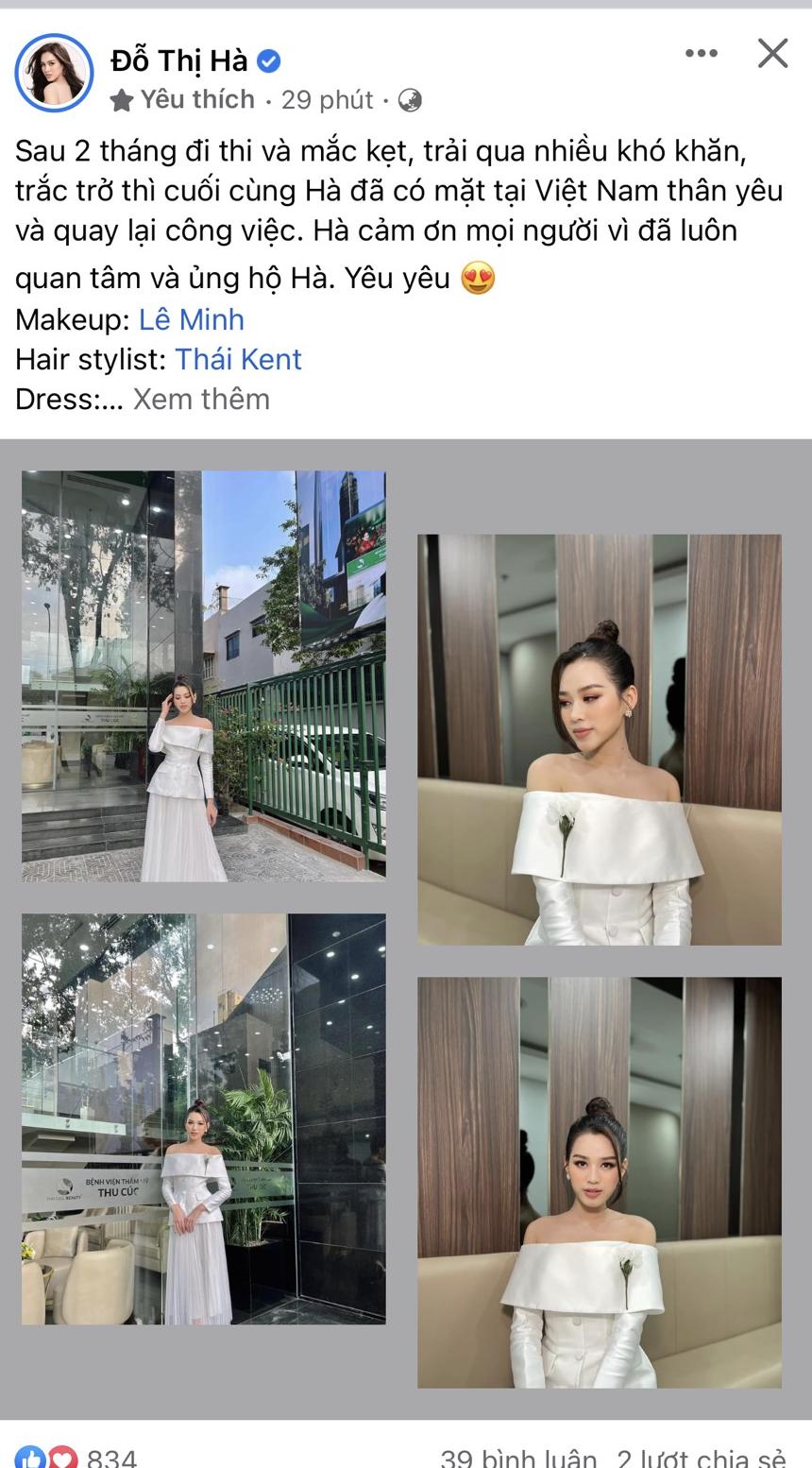 Bài viết mới nhất của Hoa hậu Đỗ Thị Hà nhận được sự quan tâm, chú ý của cư dân mạng